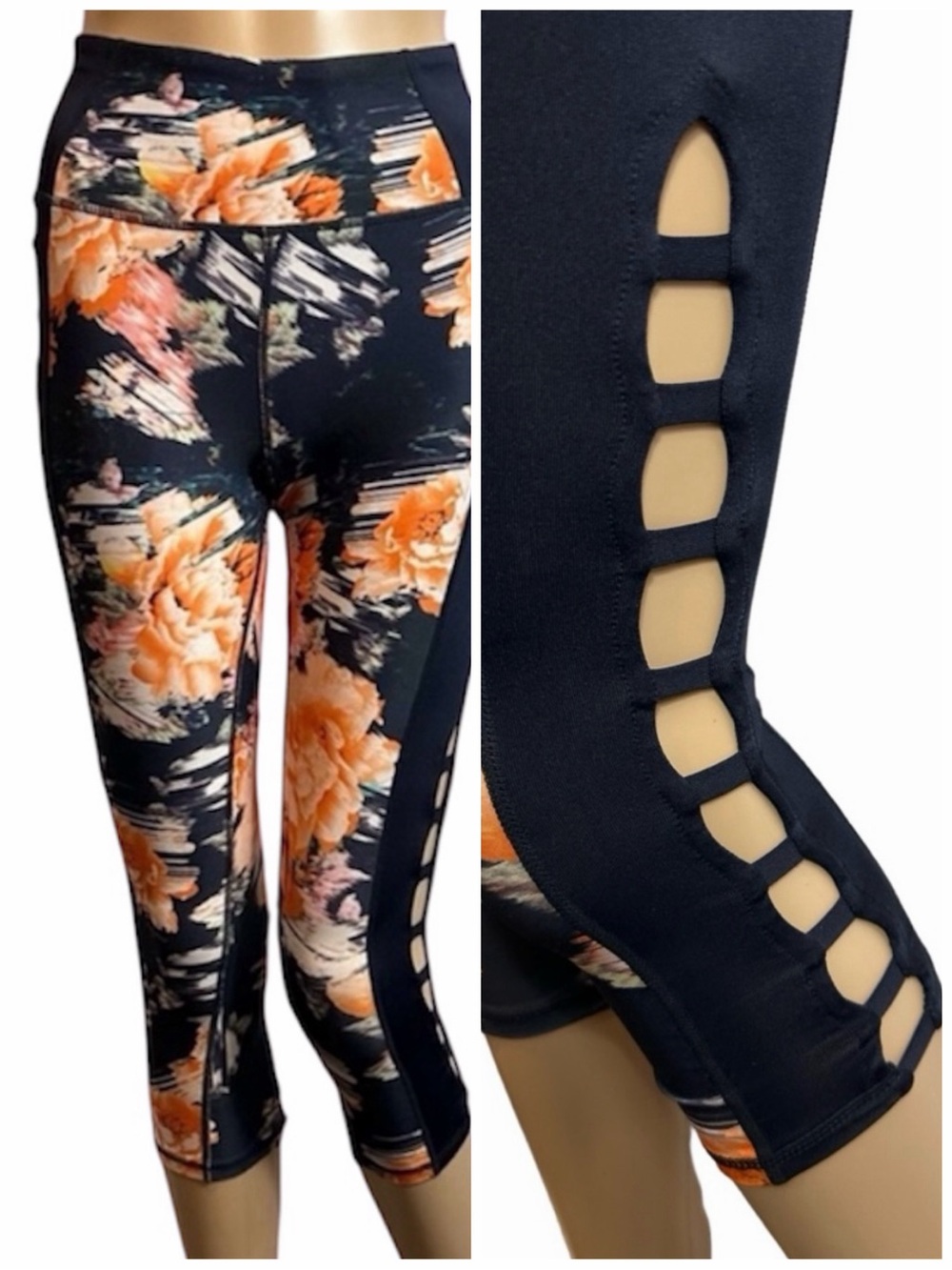 Betsey Johnson Give Love Get Love Abstract Floral Ladder Capri Leggings